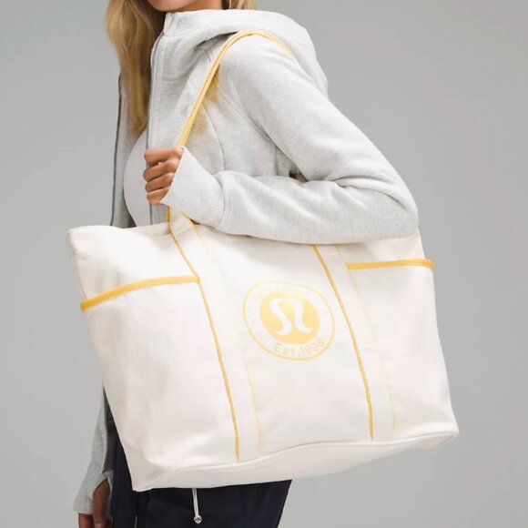 lululemon athletica Handbags - NWT Lululemon Daily Multi-Pocket Canvas Tote Bag - White/ Yellow